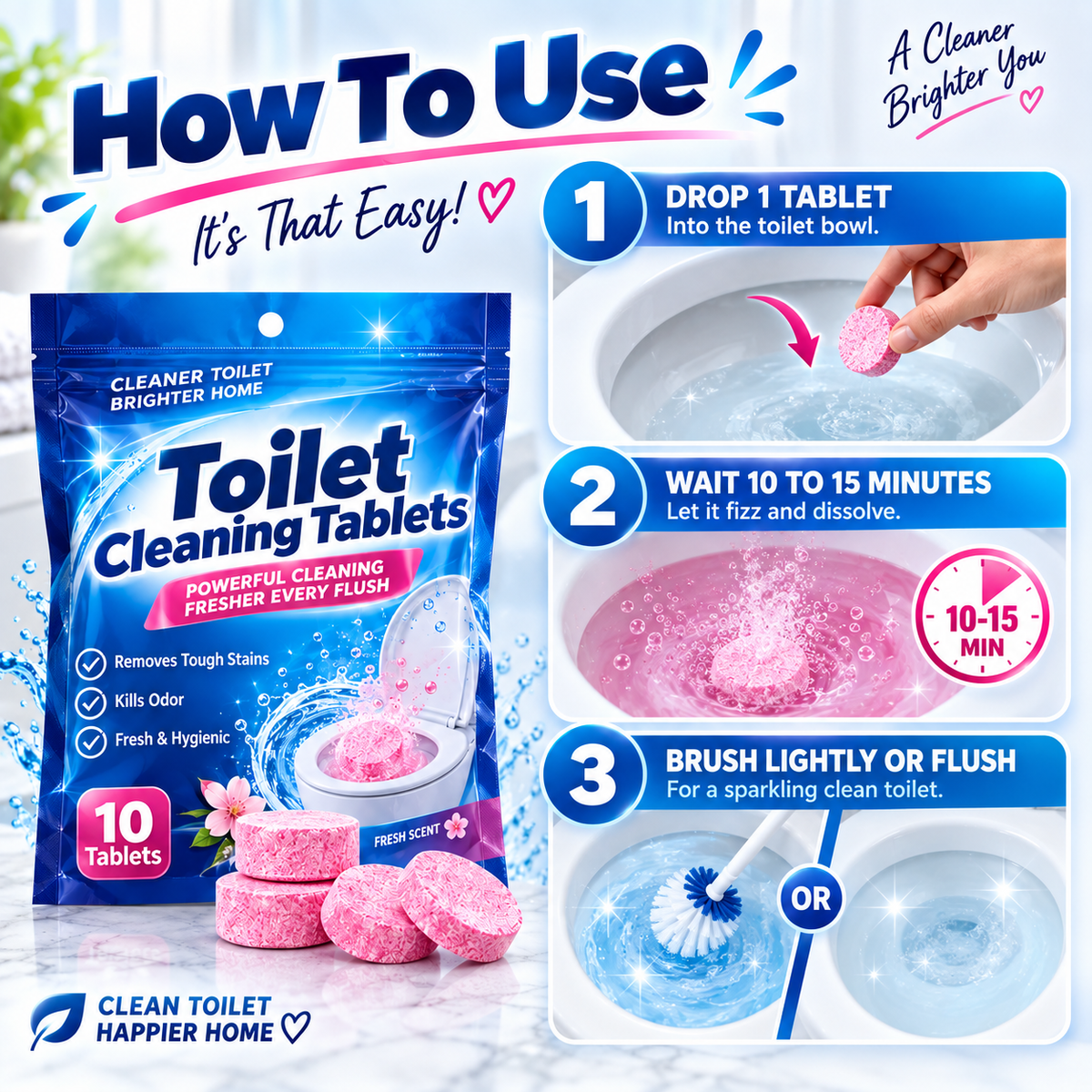 Multi-purpose Drain & Toilet  Cleaning Tablets